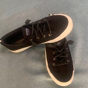 Women Sperry Black Canvas Low-Top Sneakers with White Trim